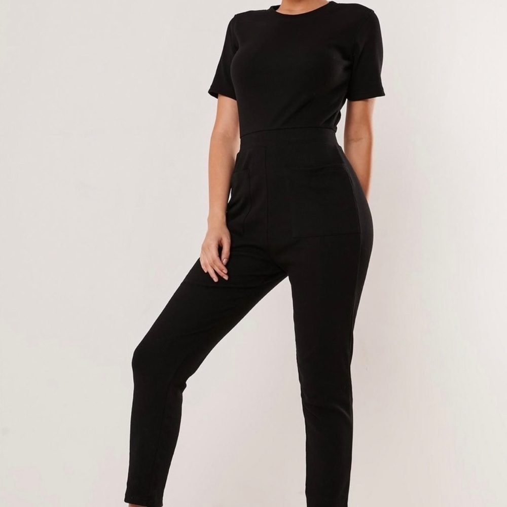 Misguided | Ribbed Short Sleeve Jumpsuit